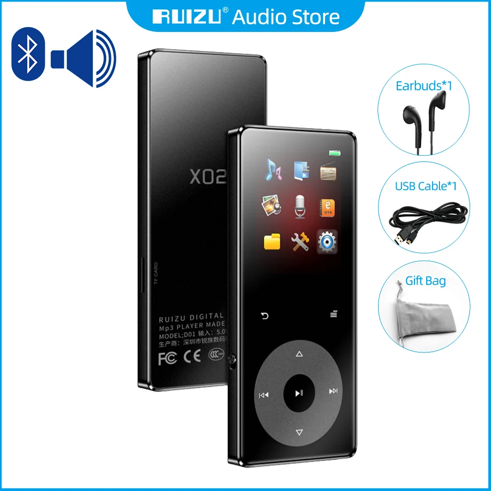 

RUIZU X02B Bluetooth MP3 MP4 Player With Speaker Lossless Sound HiFi Music Player Support FM Radio E-Book Recorder Video TF Card