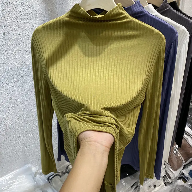 

Autumn New Woman Half Turtleneck Bottoming Shirt Female Thickened Long-sleeved T-shirts Ladies Casual Fashion Shirt Tops G558