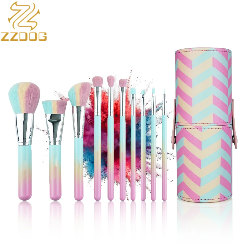 Набор красочных кистей для макияжа ZZDOG, 10 шт., высококачественные инструменты для красоты, косметическая пудра, основа, тени для век, подводк...