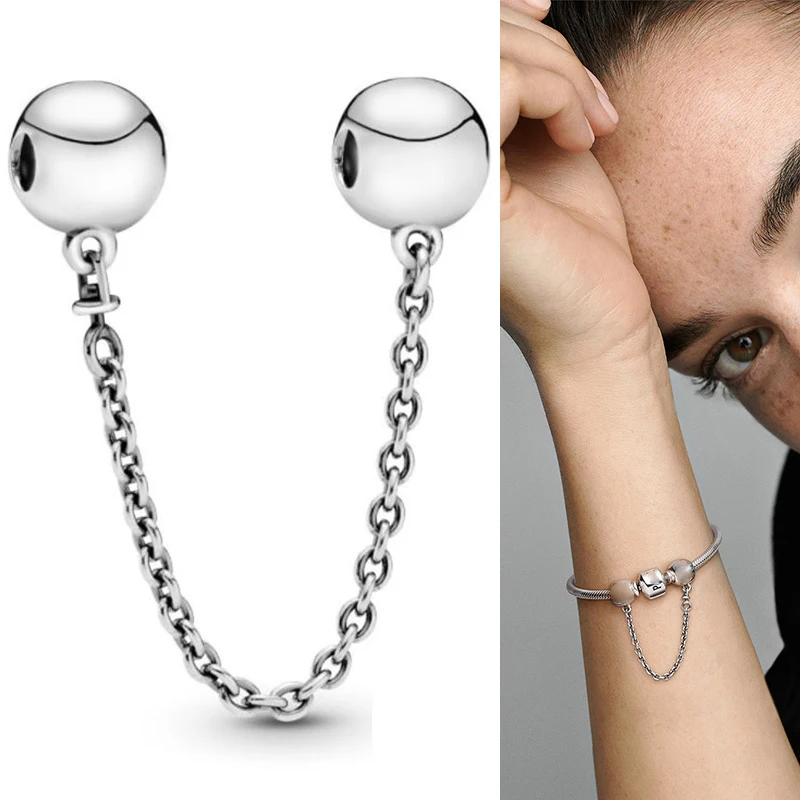 

925 Sterling Silver Silvery Round Safety Chain Fit Pandora Women Bracelet & Necklace Diy Jewelry