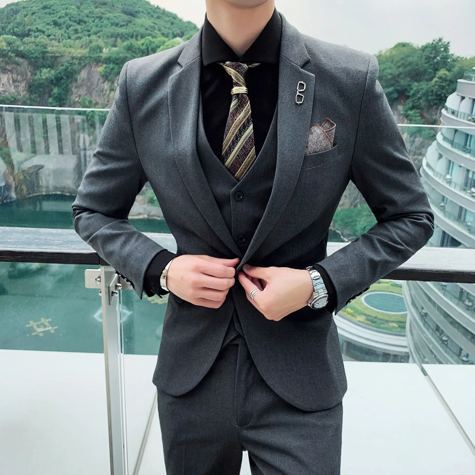 

Boutique New 5XL(suit + Vest + Trousers) Men's Fashion Business Gentleman Self-cultivation Casual British Style Three-piece Suit