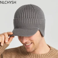 winter mens hat wool knitted thick windproof sun visor hat outdoor riding warm ear protection knitted hat male baseball cap