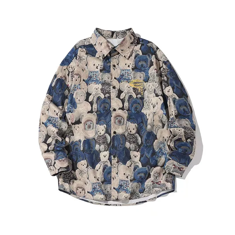 

MAIGOLO Harajuku Bear Pattern Printing Long Sleeve Shirt