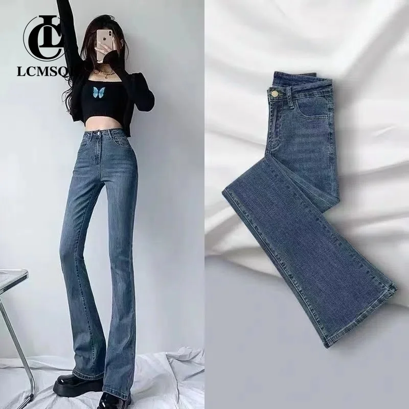 Blue Jeans Woman Denim Streetwear Women's Pants Y2k Straight Leg Jeans Korean Fashion Female Clothing High Waist Flare Vintage
