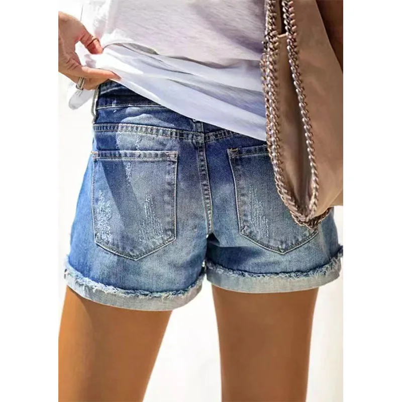 High waisted distressed jeans, female street trendsetter printed denim shorts women clothing  jean shorts