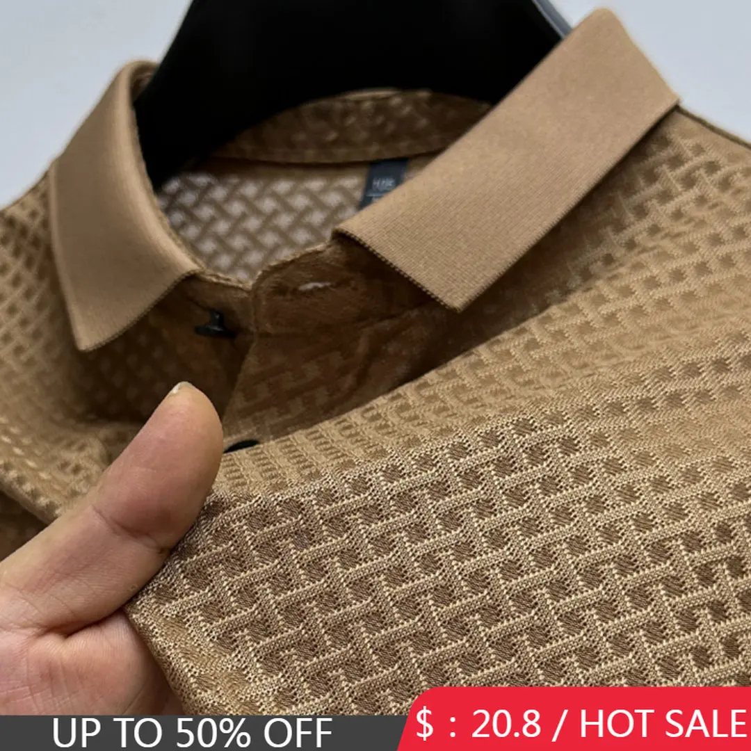 

Ice Silk Mesh Breathable Loose Polo Shirts 2023 Summer Men Short-sleeved Lapel Tops Brand Elasticity T-shirts Ropa Free Shipping