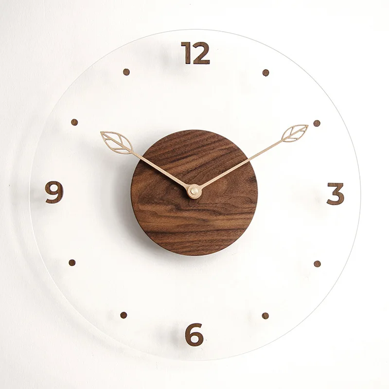 

Simple Wall Clock Creative 40cm Solid Wood Acrylic Glass Transparent Wall Hanging Clock Watch Home Living Room Decorative Clock