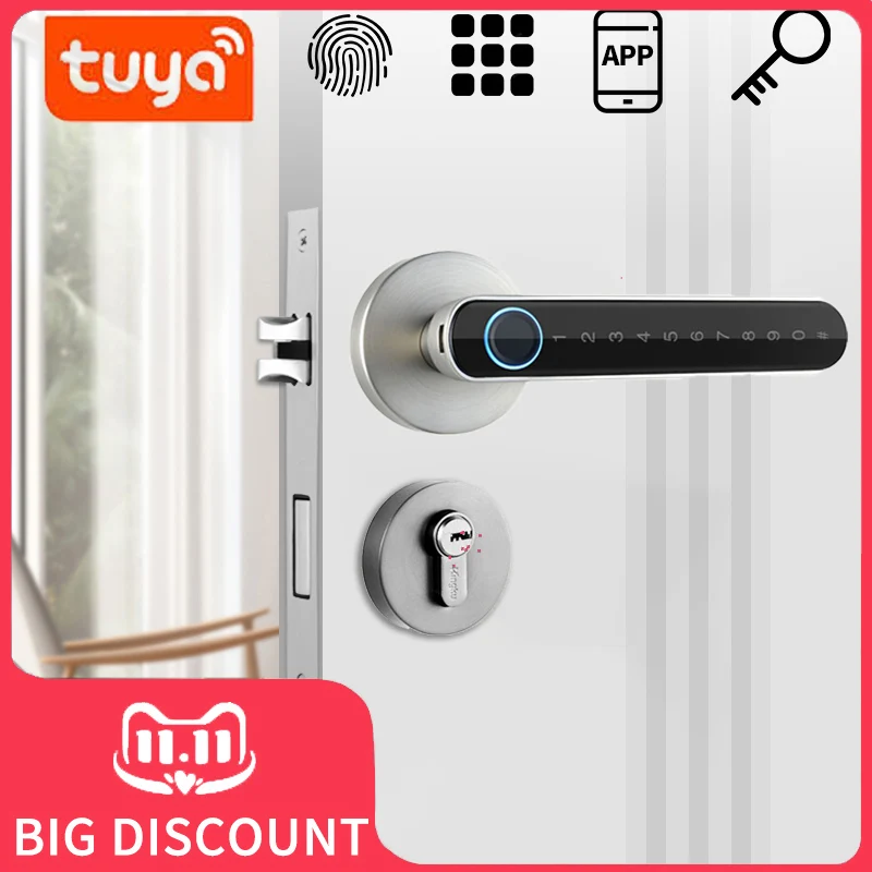 

Дверной смарт-замок tuya электронный биометрический, со сканером отпечатков пальцев, без ключа, для входной двери, подходит для дома и любой д...