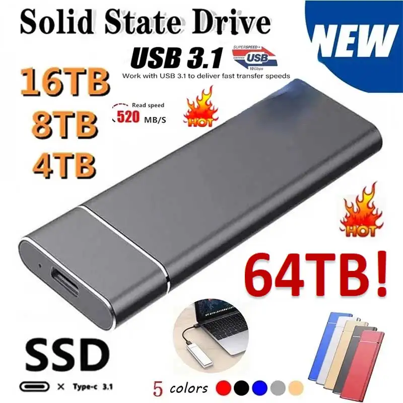 

Portable 500GB 2TB 4TB Hard Disk External SSD 16TB Solid State Drive Hard Drive USB3.1 High Speed 64TB Mobile Storage Decives