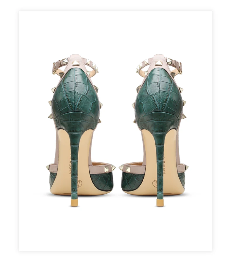 Genuine Leather Rivet Nude Women's High Heel Sandals 2023 New Slim Heeled Pointed Shallow Mouth Sexy Party Free Shipping Pumps10