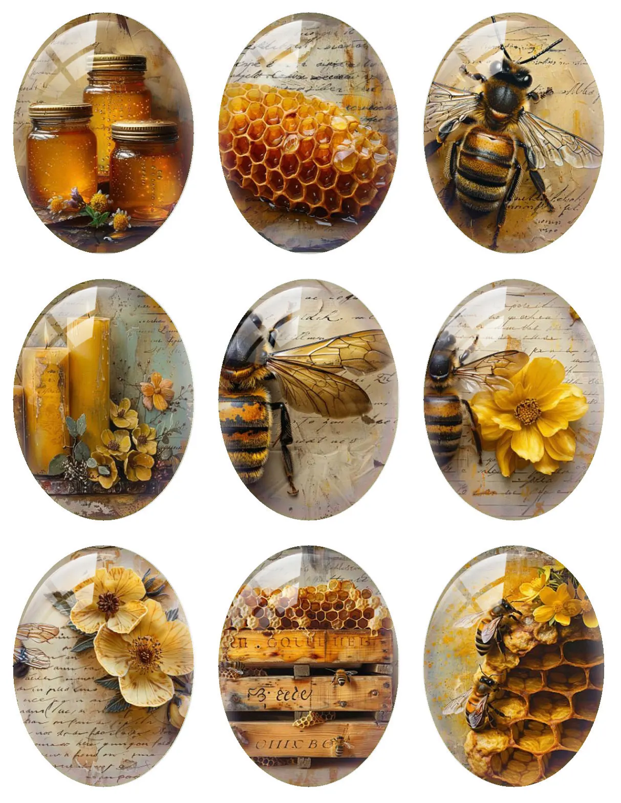 10 шт./лот сотовая пчела желтый цветок овальный фото стеклянный кабошон с плоской
