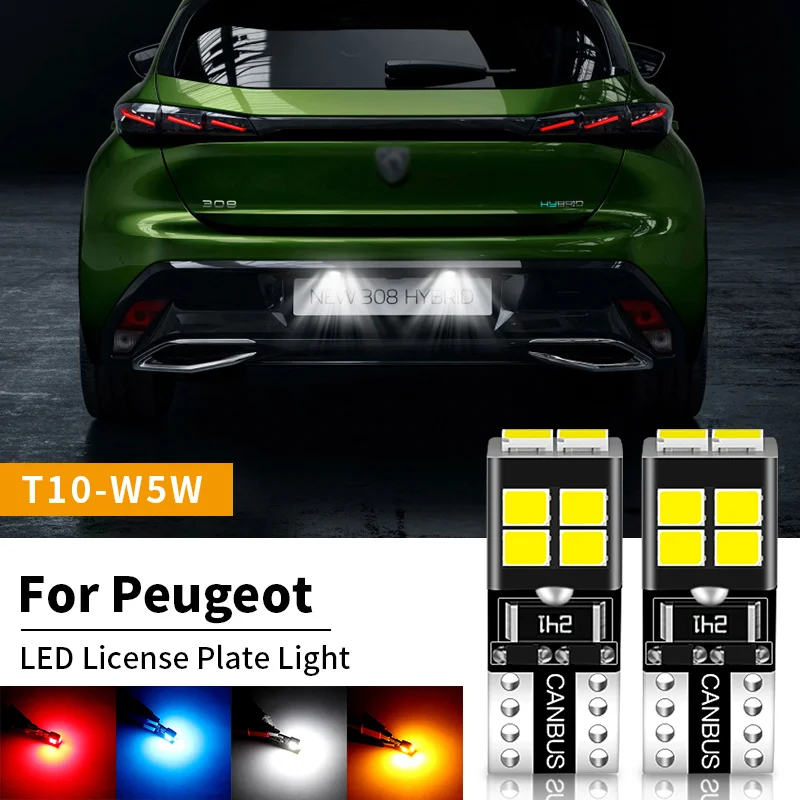 2 светодиодных лампы освещения номерного знака W5W T10 для Peugeot 1007 107 106 108 2008 206 207/207