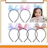 1pc trendy bow bling crown hair band shiny sequins princess headband for girls lovely hair accessories for kids headwear