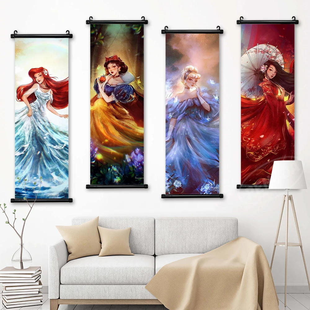 

Картина на стену, настенный постер с изображением диснеейской принцессы, прокрутка Ариэль, Белоснежка, домашний декор для гостиной