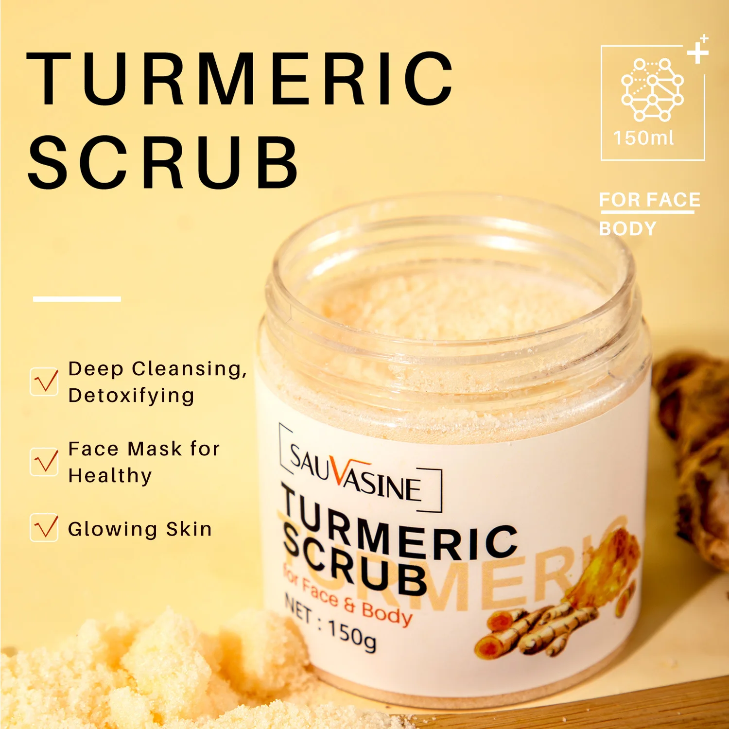 

Turmeric Body Scrub Deep Cleansing Pore Exfoliating Smooth Skin Fade Scar Spots Dead Skin Remove Brightening Moisturizing Cream