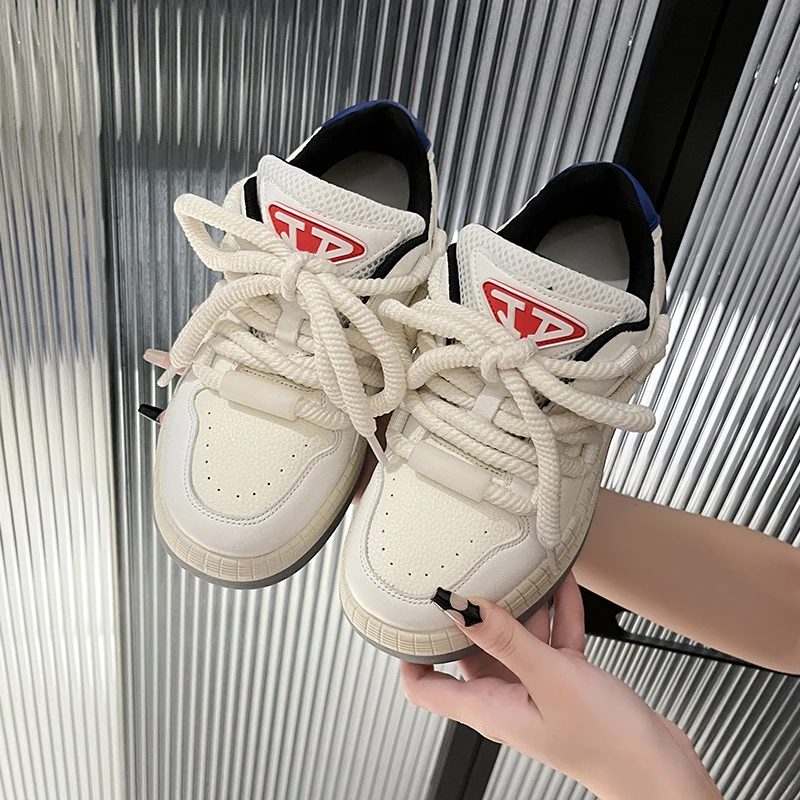 

Women Casual Shoes 2023 New Design Leather Women's Vulcanized Shoes Retro Sports Shoes Fashion Chunky Sneakers Female