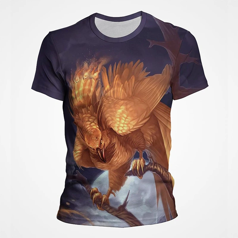 Летняя Повседневная футболка унисекс с 3D-принтом огня Феникса птицы короткими