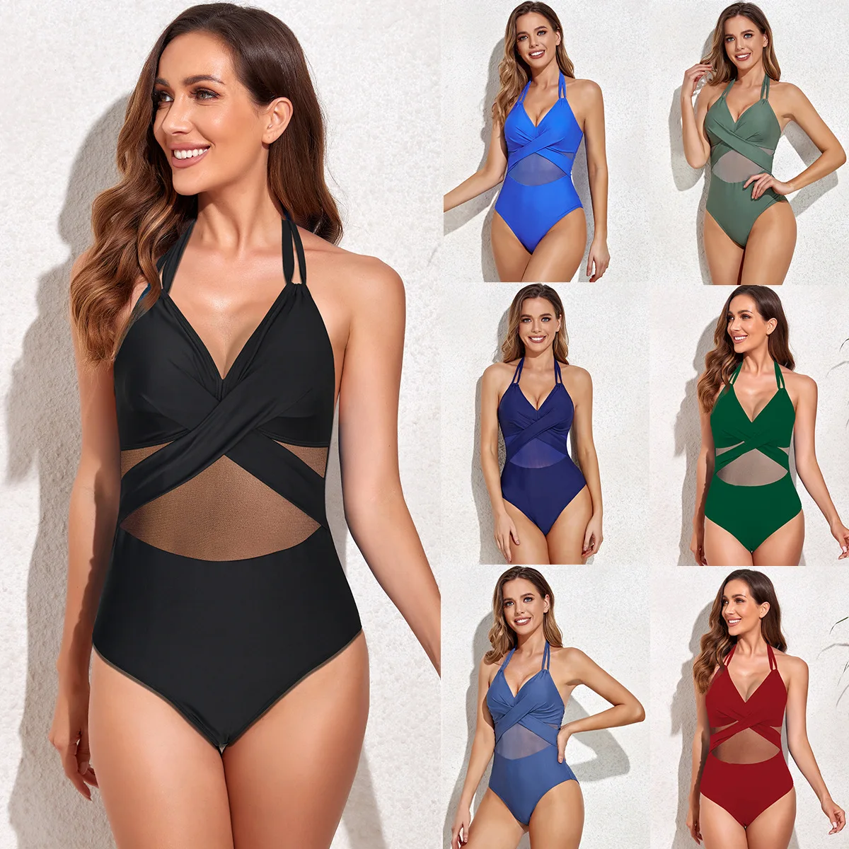 

Sexy Bikini One Piece Lace Swimsuit Women's Neckline Bathing Suits Beach Monokini Swimwear Summer