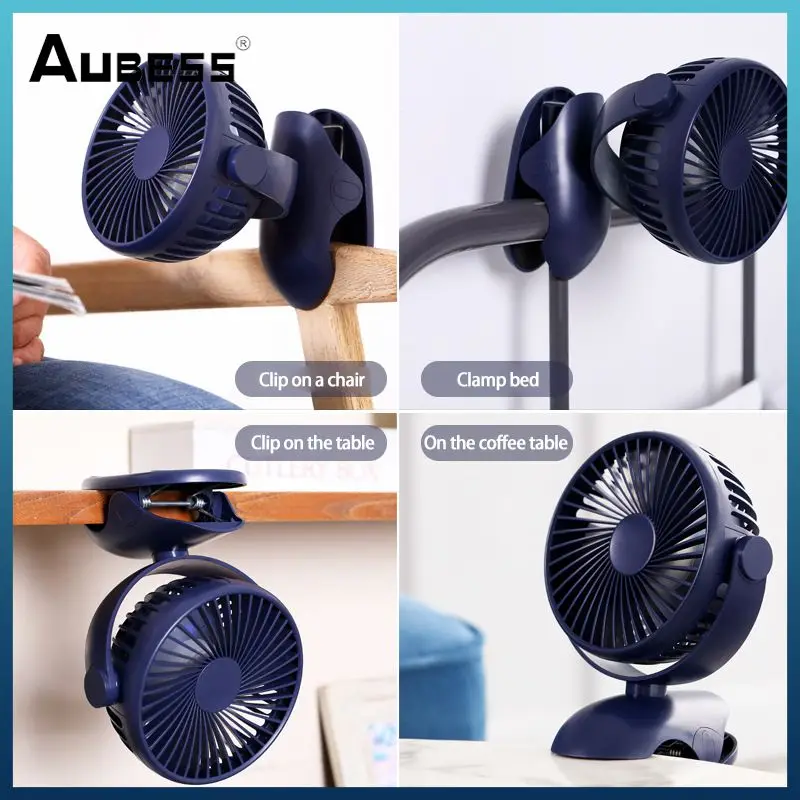 

USB Mini Mute Clip Fan Silent 4 Blades Baby Stroller Fans Portable Air Cooling 3 Speeds Desk Fan Rechargeable Output For Home