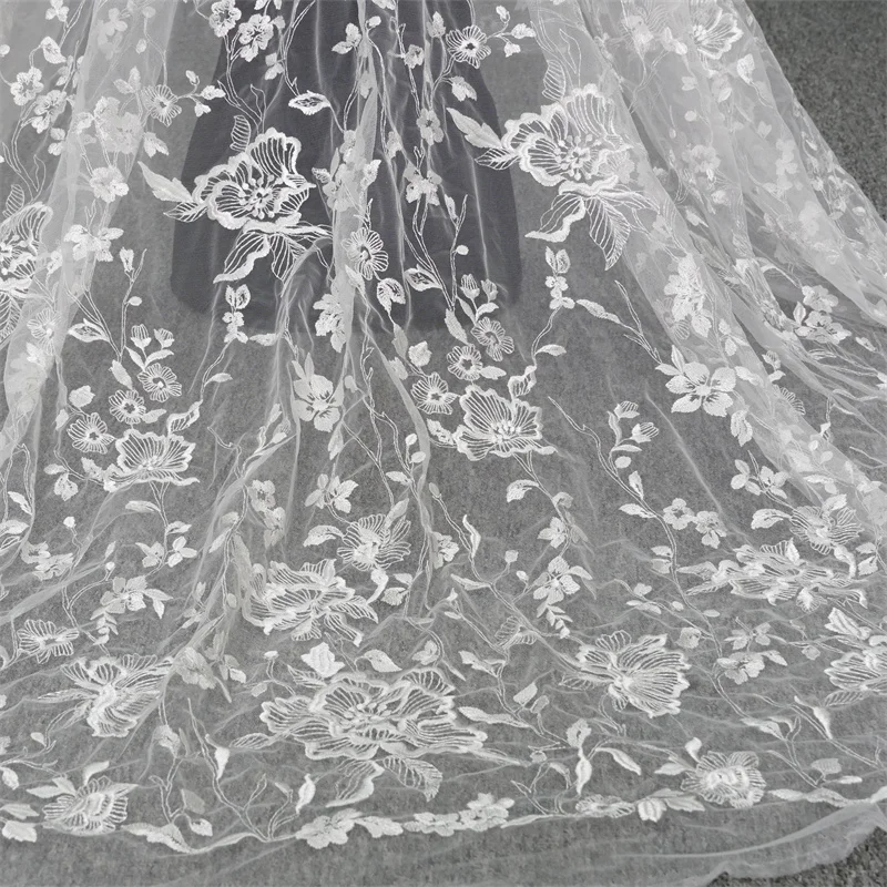 Красивая Цветочная вышивка сетчатая кружевная ткань для невесты кружевные