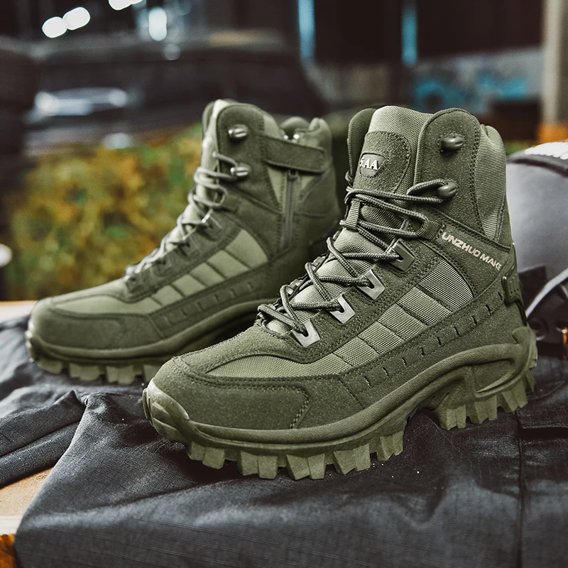 2022 Army Green Men Hiking Shoes Male Hunting Boots Outdoor Anti-Slip Trekking Shoes Men Durable Military Tactical Boots Size 46