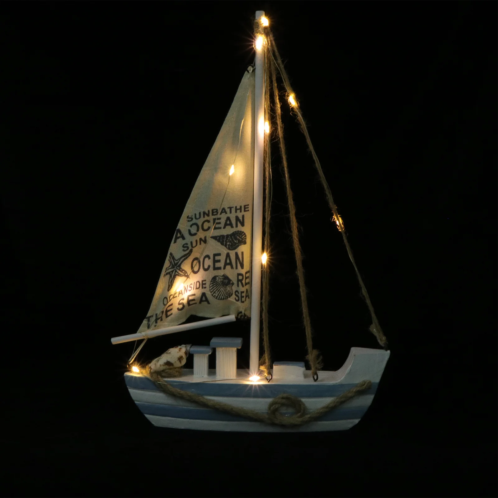 

Sailboat Model Boat Nautical Ship Sailing Wooden Decor Decoration Decorations Led Home Ornament Beach Miniature Figurine