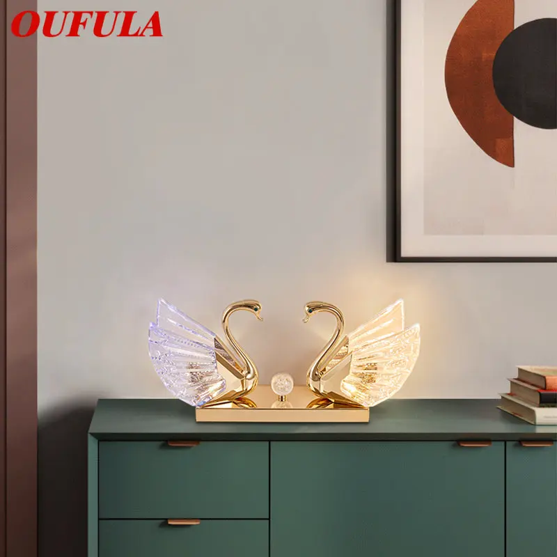 

OUFULA Modern Crystal Swan Table Lamp Creative Design LED Desk Light Decor For Home Living Room