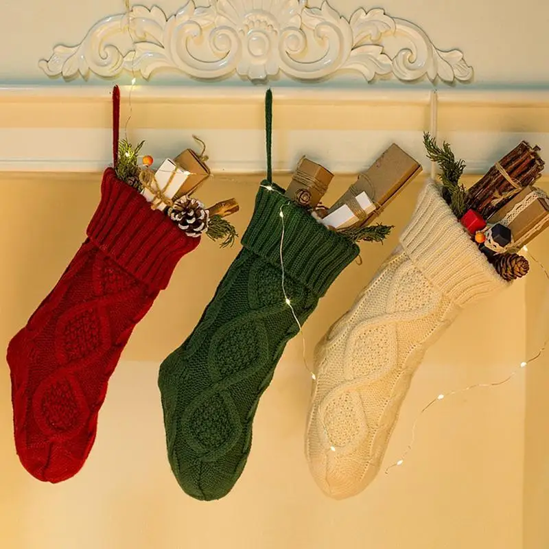 

2023 Christmas Knitting Socks Snowflake Stocking Christmas Tree Pendant Decorations Santa Elk Socks Xmas Lovely party Gift Bag