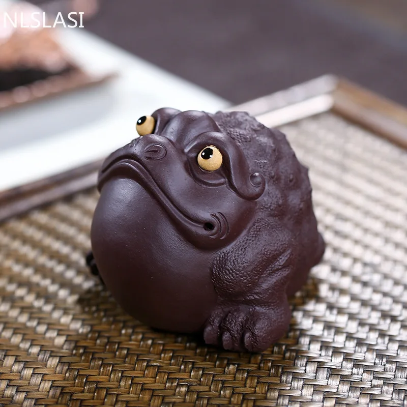 

Boutique Purple Clay Tea Pet Lucky Fortune Golden Toad Statue Tea Figurine Ornaments Handmade Sculpture Home Tea Set Decors