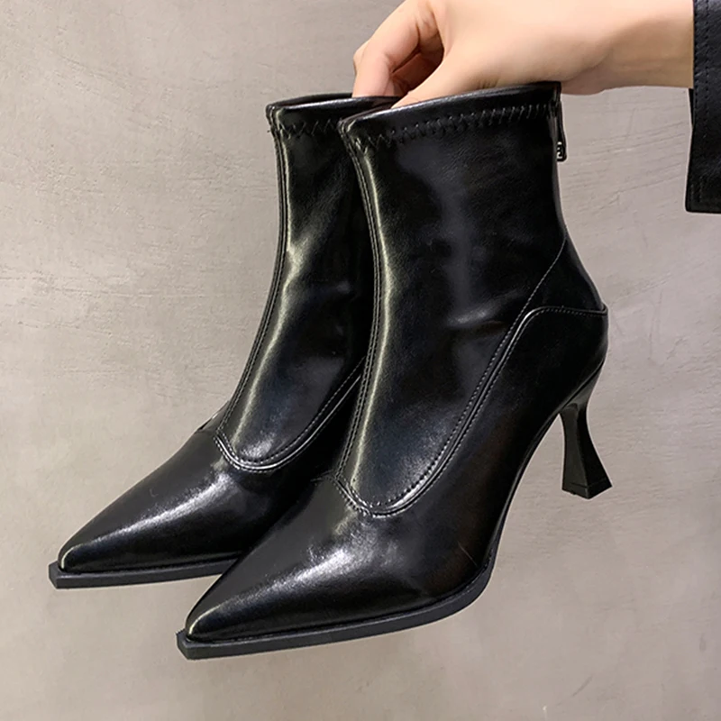 Сексуальные женские ботильоны с острым носком новая модная зимняя обувь на