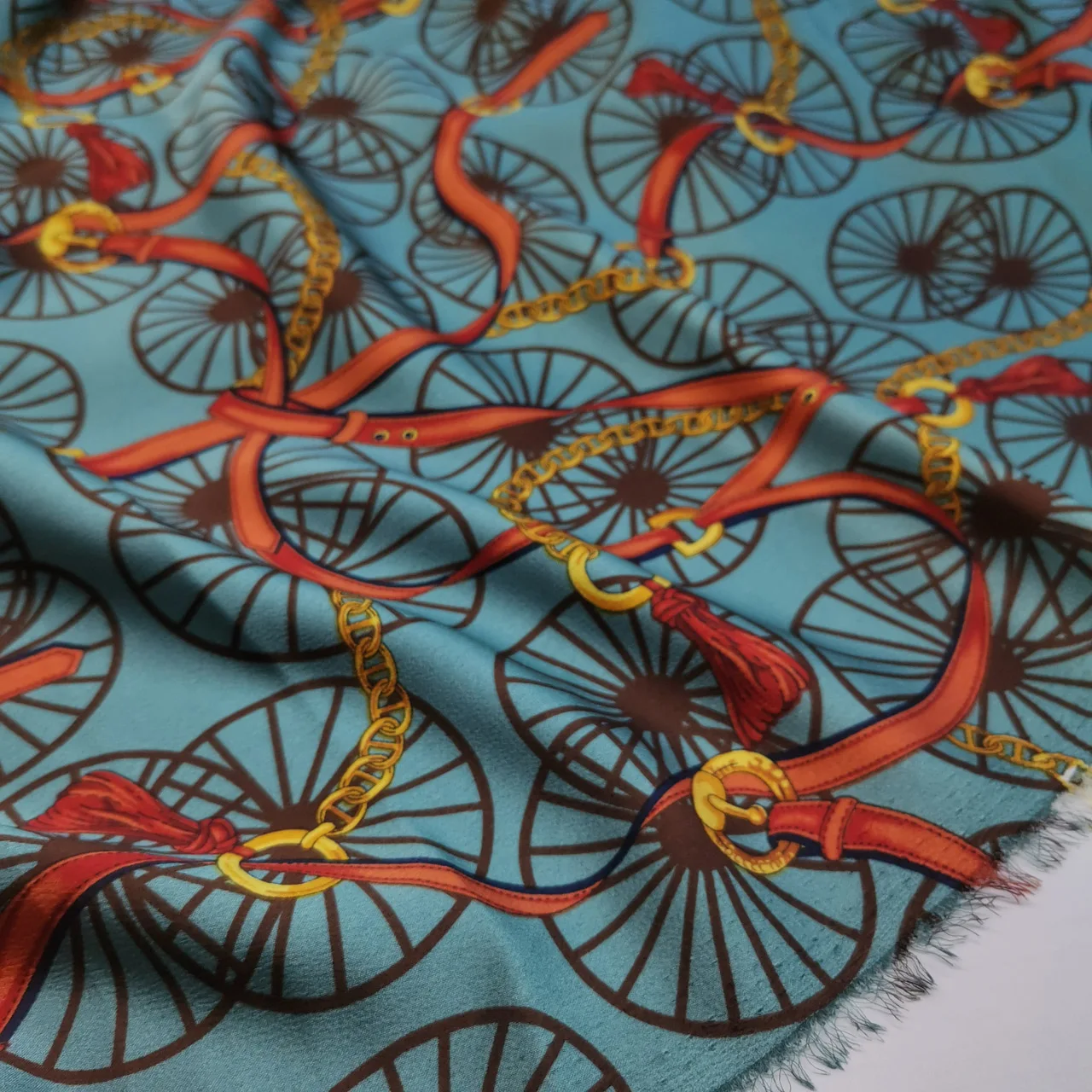 Retro Dress satin Wheel Ribbon Chain printed fabric patchwork shirt scarf Trousers Material | Fabric