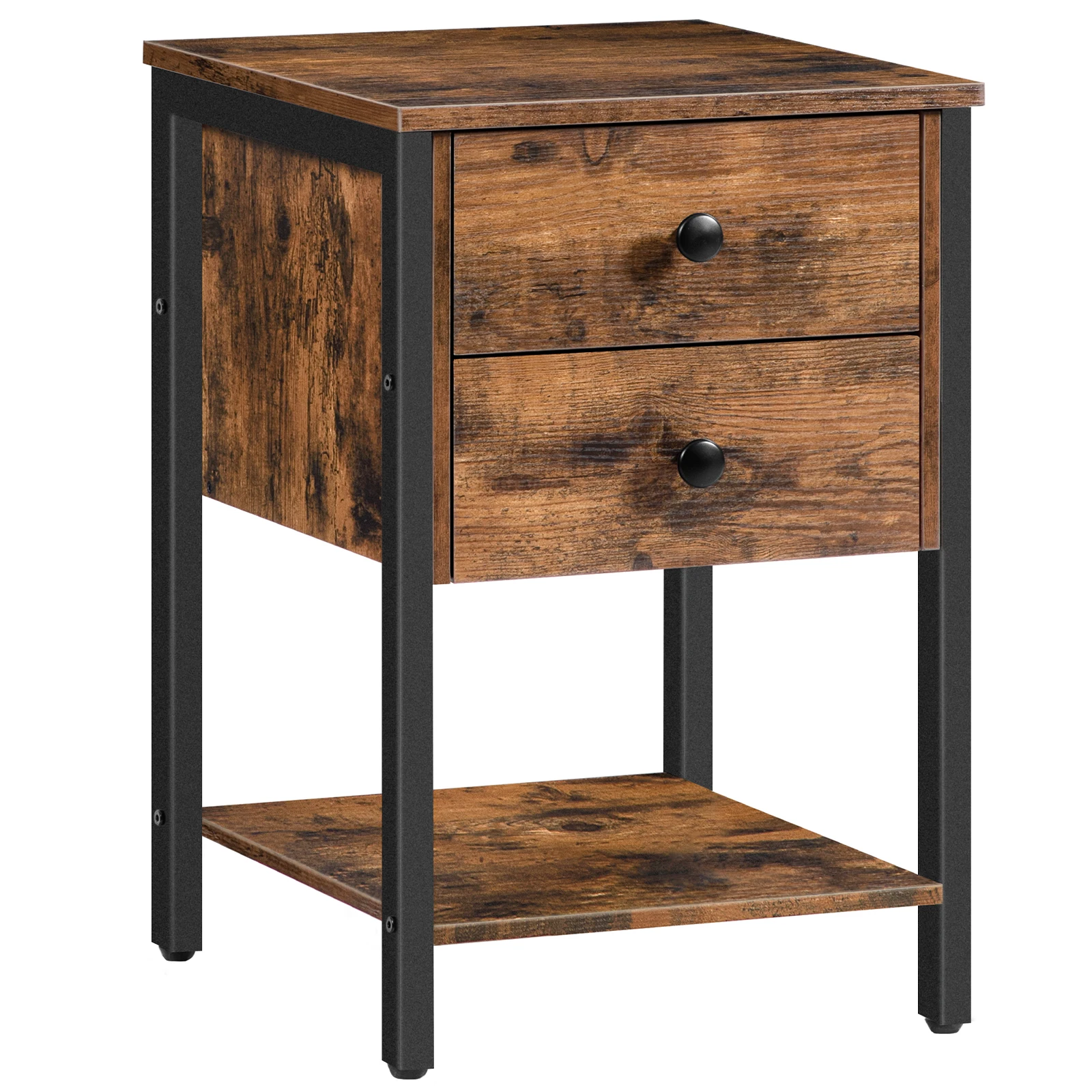 

HOOBRO Nightstand With 2 Drawers And Open Shelf Industrial Square End Table For Storage Bedside Table In Living Room Bedroom