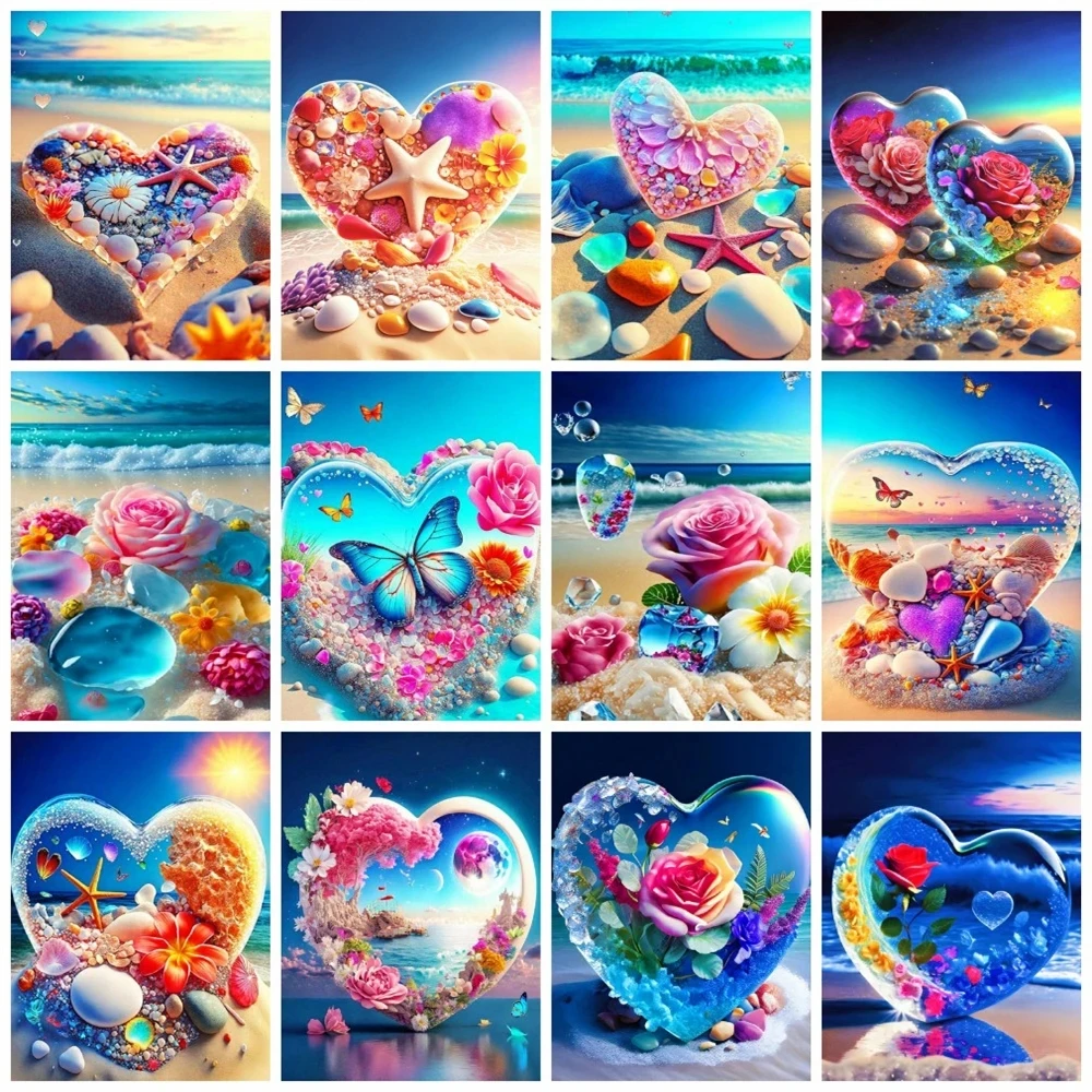 

Картина из страз 5D «сделай сам» с романтическим пляжем и сердцем, полноразмерная/круглая Алмазная мозаика с изображением розы, любви, пейзажа, вышивка крестиком S469