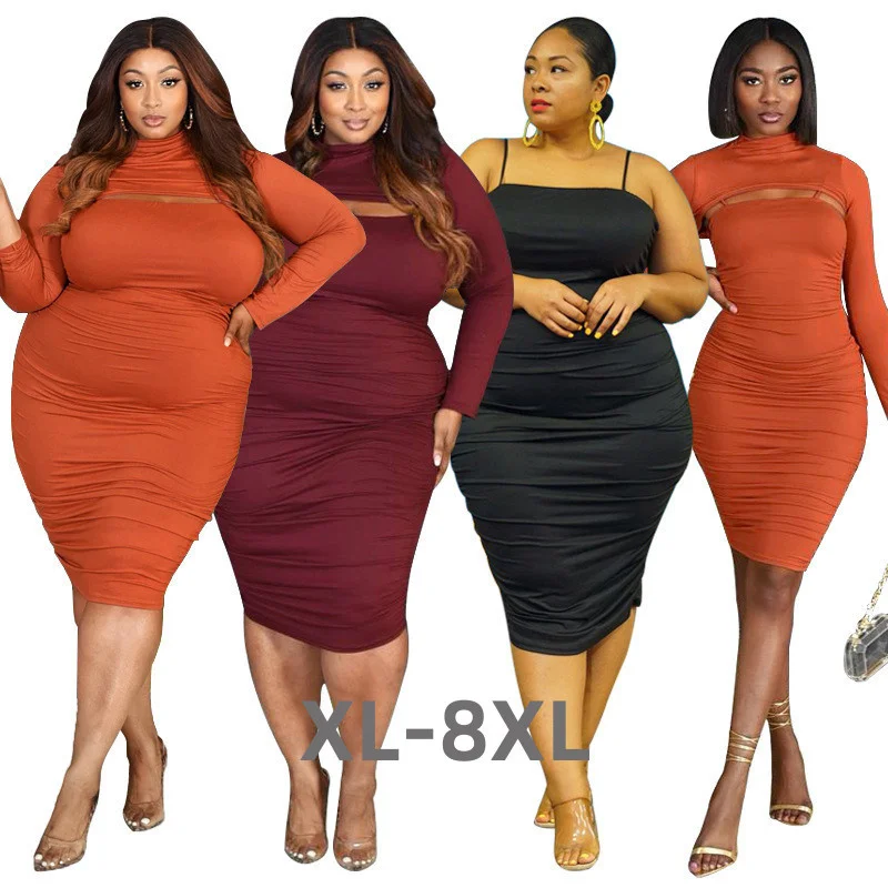 Plus Size Dress Women Ribbing Bodycon Stretch Sexy Long Sleeve Hollow Out Maxi Dress Fashion Fall Clothes Who 3xl 4xl 5xl 6xl