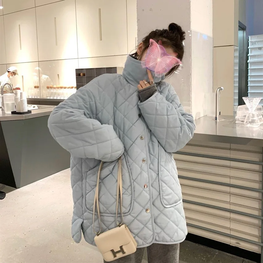 

Светло-голубая куртка Ringer, зимнее теплое Свободное пальто, хлопковое пальто 2022, женская одежда, хлопковые пальто для девочек