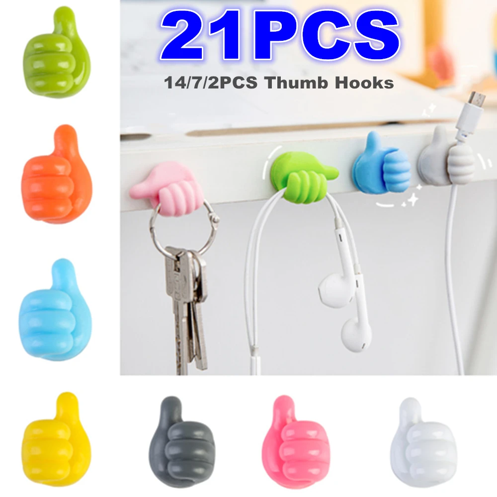 

Multifunctional Thumb Hooks Clip Holder Wire Organizer Wall Hooks Hanger Strong Wall Storage Holder For Kitchen 2/7/14/21Pcs