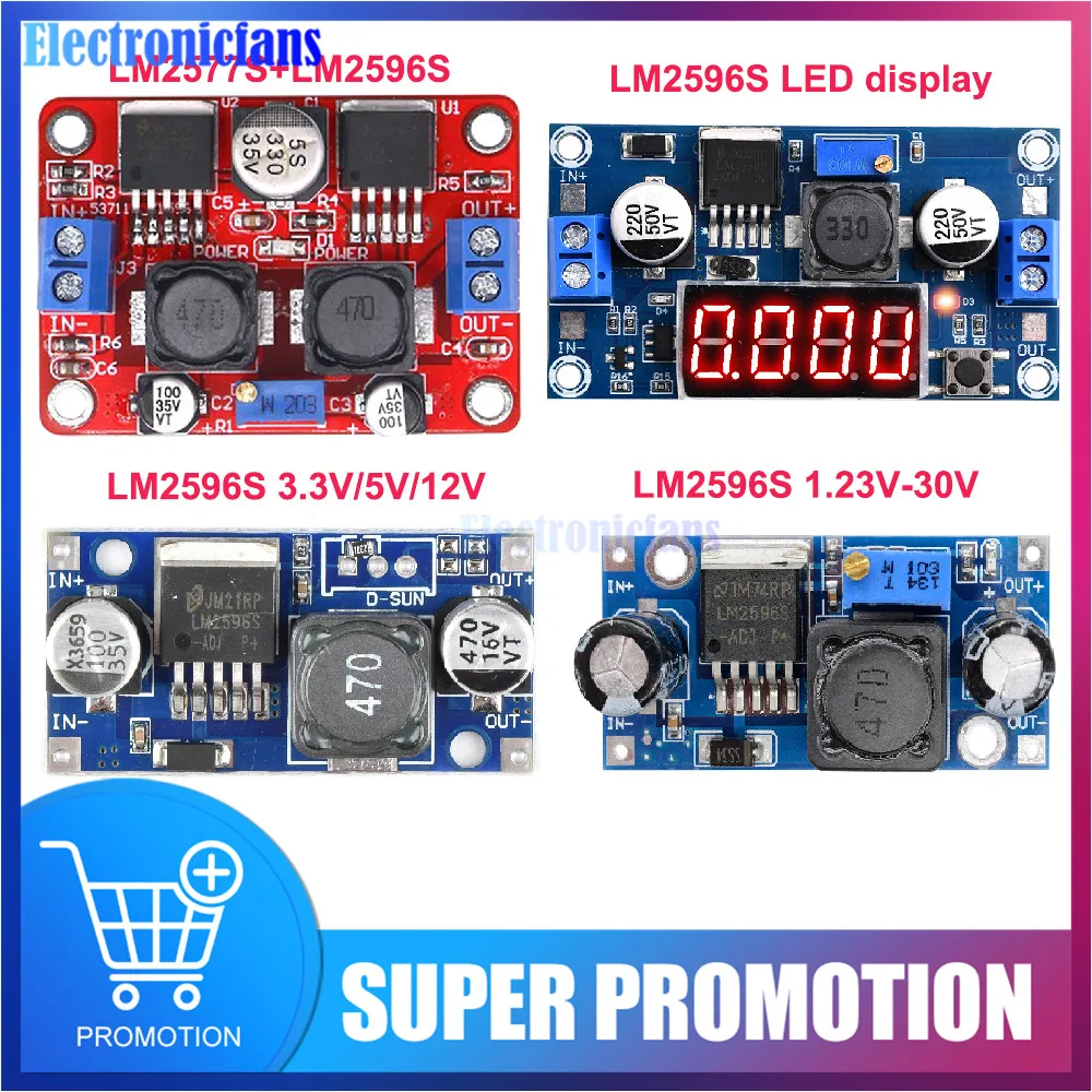Автоматический понижающий модуль питания LM2577S LM2596S, регулируемый DC-DC усилитель, преобразователь платы постоянного тока, 5-28 В в DC1.25-26V
