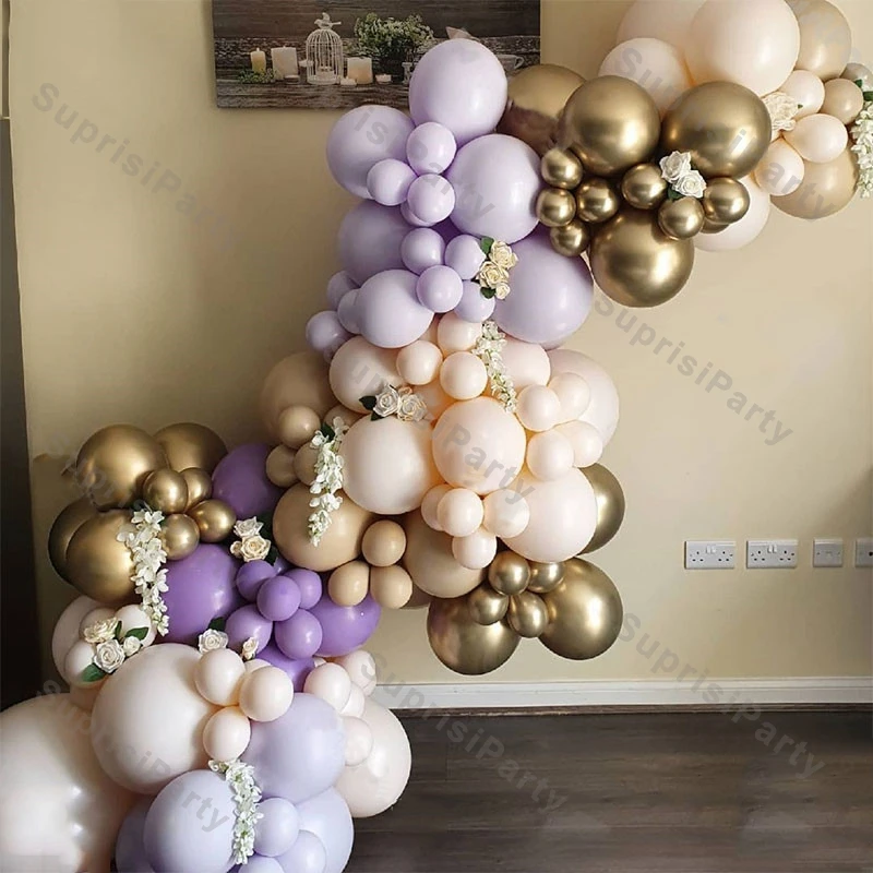 

Doubled Maca Purple Balloons Garland Wedding Decoration Matte Lilac Doubled Cream Peach Ballon Brithday Party Baby Shower Decor