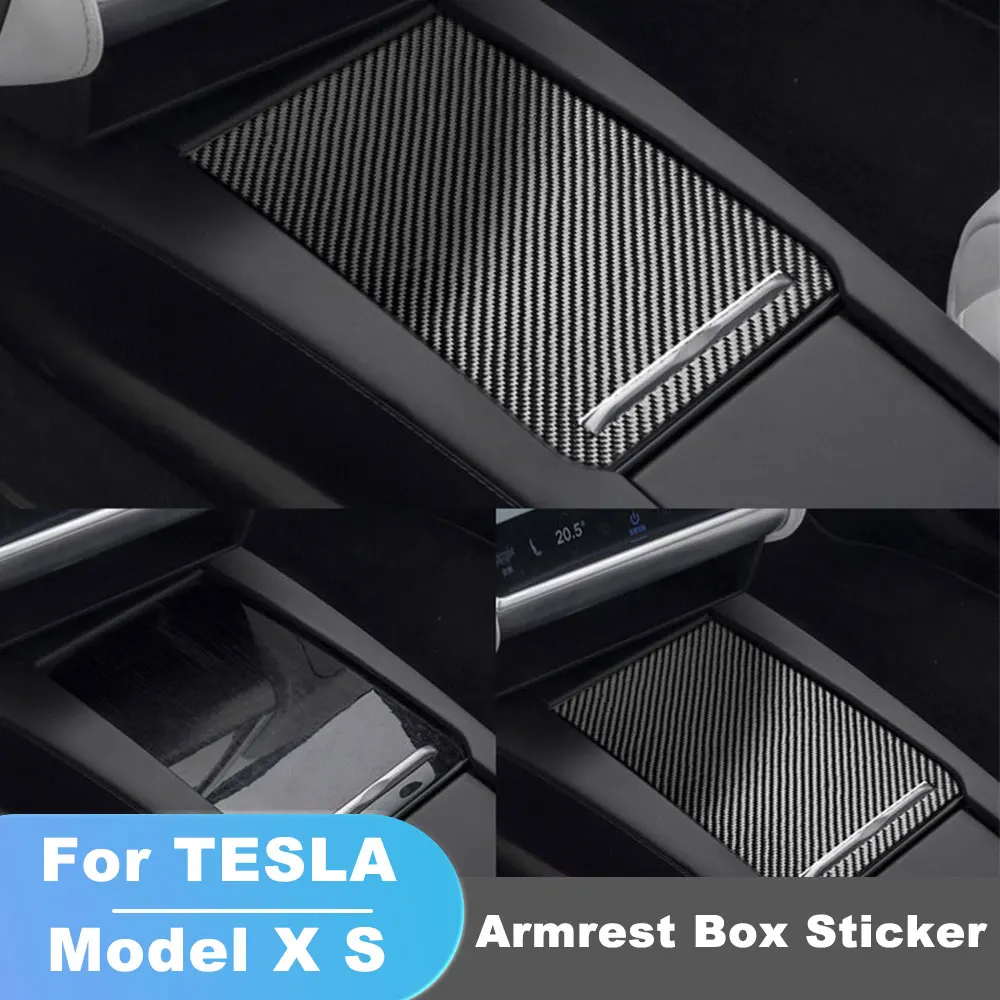 

For Tesla Model S X 2014-2020 Carbon Fiber Interior Trim Console Armrest Box Moulding Decal Cover Sticker Car Styling