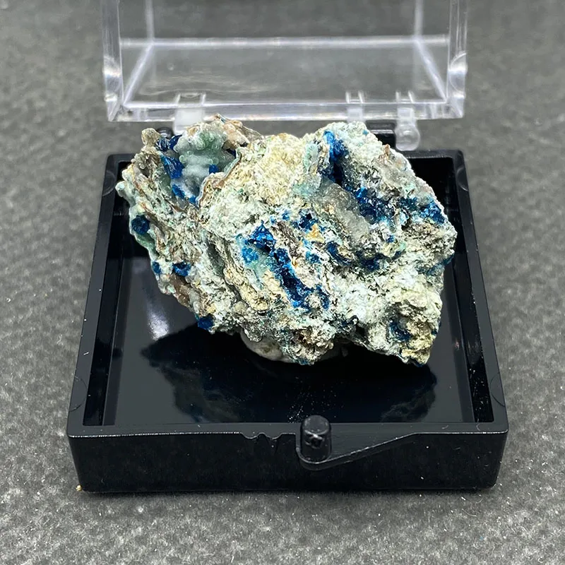 

100% натуральный синий сферический липконит, цинк, фосфат, медь, минеральный образец, коллекция драгоценных камней с кристаллами + размер коробки: 35*35*35 мм