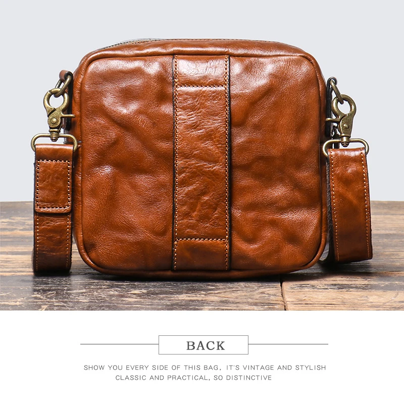 Vintage Men's Pleated leather shoulder bag Crossbody  bag Belt Leather Waist bag  30117