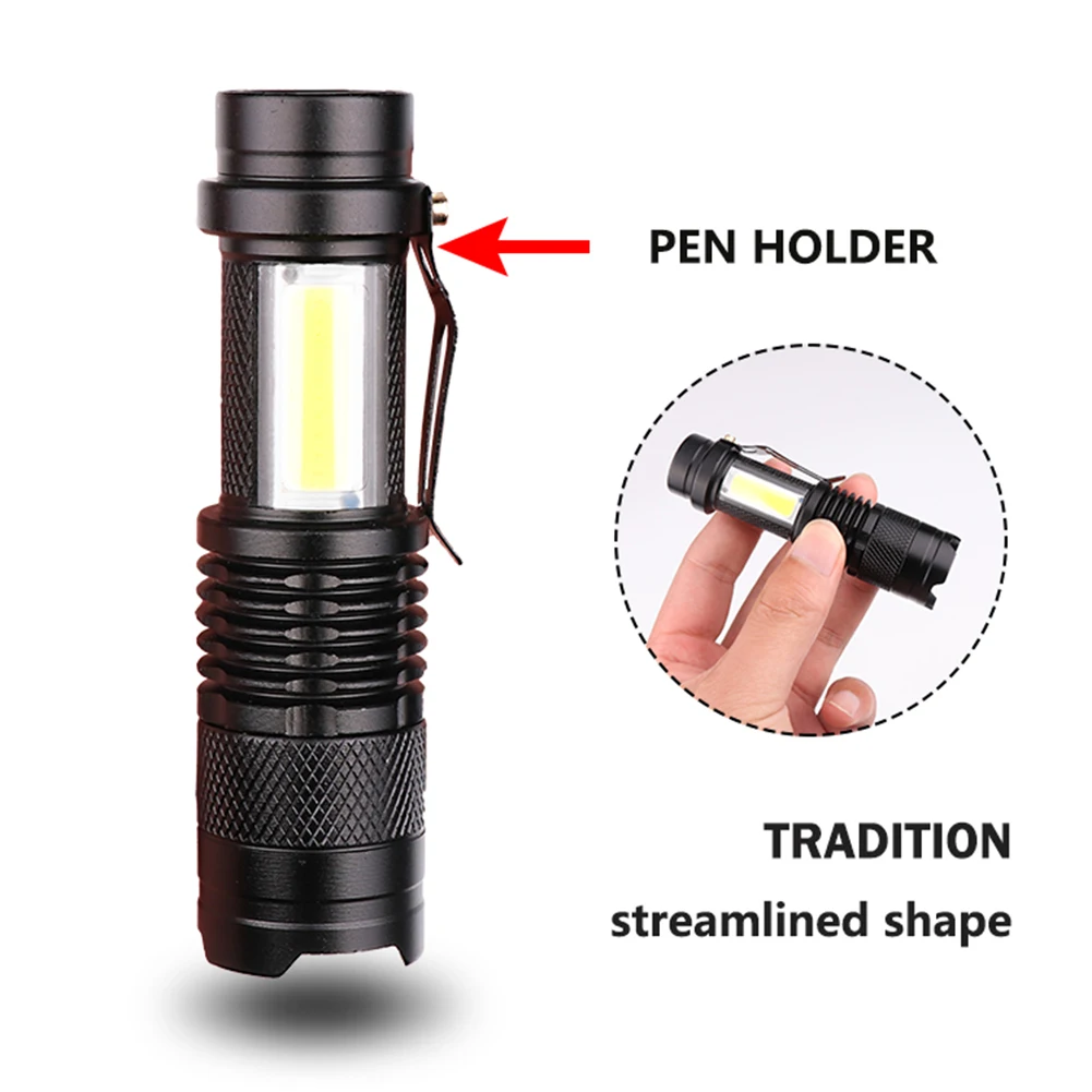 

Powerful Mini LED Flashlight XPE+COB Lamp Beads USB Rechargeable 400mAh Battery Outdoor Multi-function Camping Tactial Torch