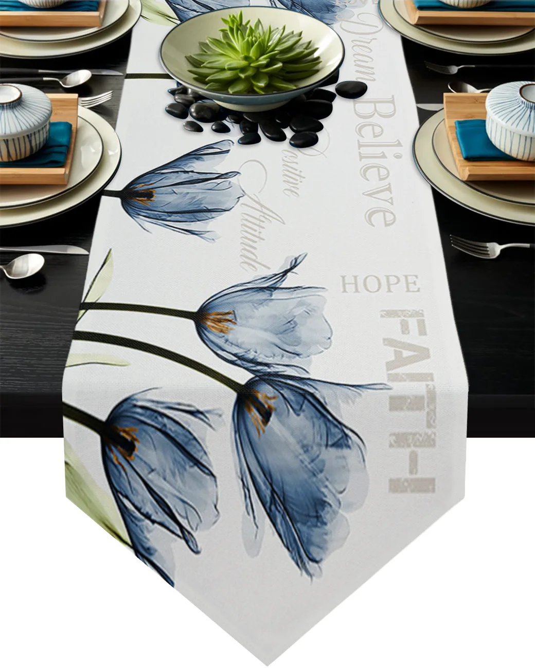 

Blue Tulip Fresh Coffee Table Decor Tablecloth Wedding Decoration Dinning Table Decoration Table Runner