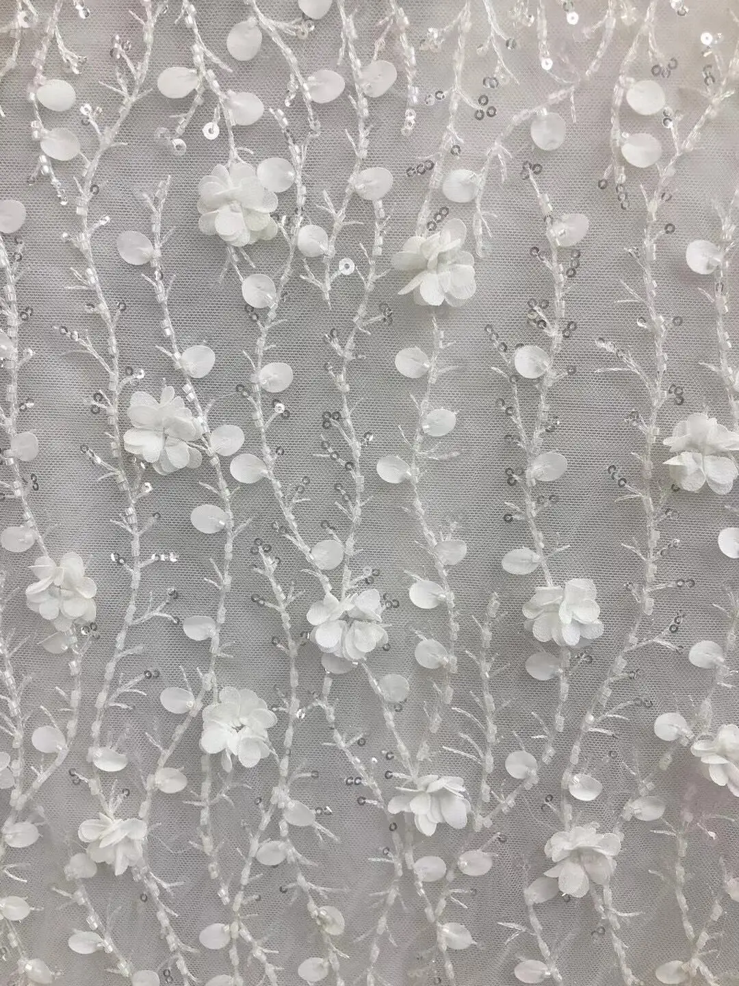 

High Quality African Nigerian Tulle Lace Fabric Sequins Embroidery French L-1302867 Wedding Party Dress Beaded