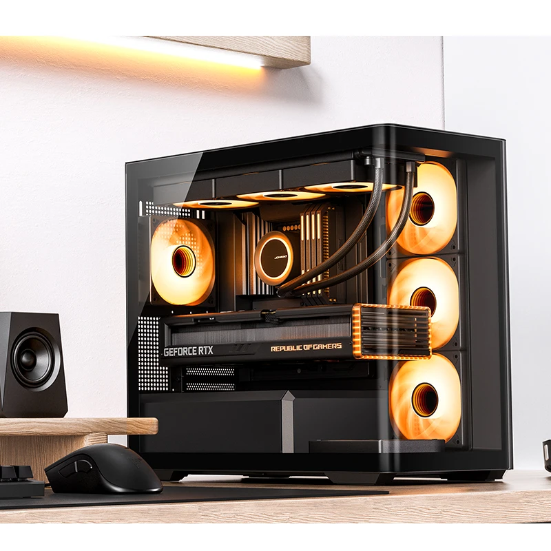 Корпус JONSBO D300 M-ATX с прозрачной панелью и сетчатыми вставками, поддержка 360-мм СВО, идеально подходит для игровых ПК (art.: 3920ca84a96df) - 3920ca84a96df