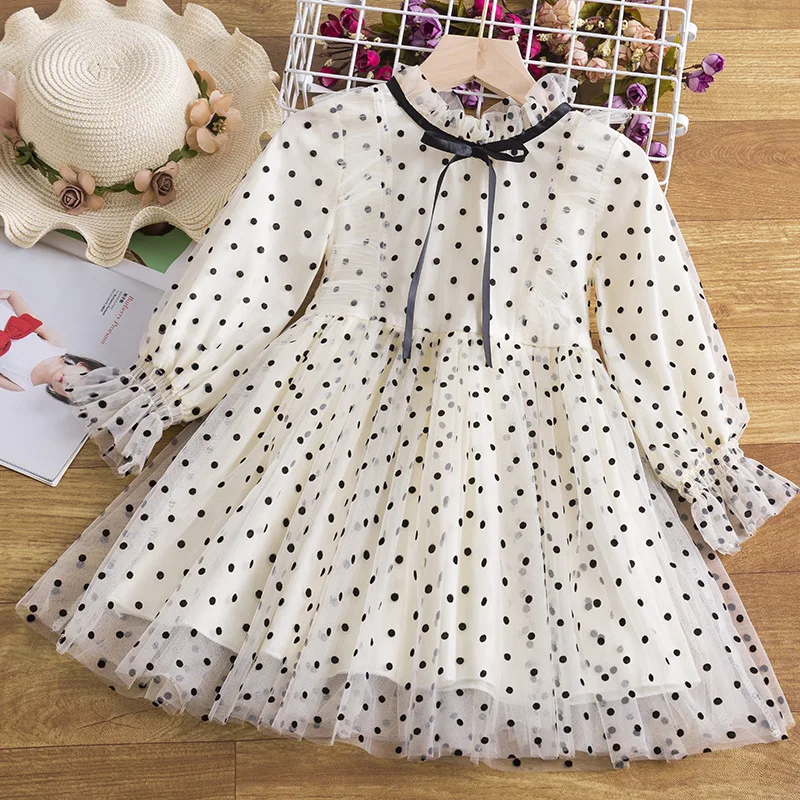 

Girls Party Dress 2022 New Autumn Girl Dresses Dot Princess Dress 3-8Y Toddler Tutu Baby Kids Birthday Clothes Tulle Casual Wear