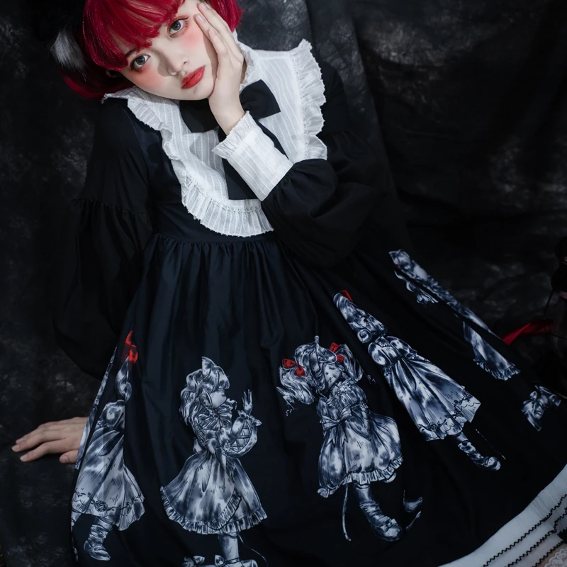 Женское готическое платье с длинным рукавом в стиле Харадзюку - купить по