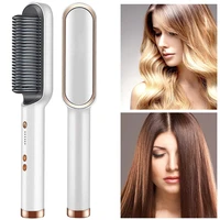 professional hair straightener curler brush ceramic electric straighten beard brush fast heating curler straightener comb styler