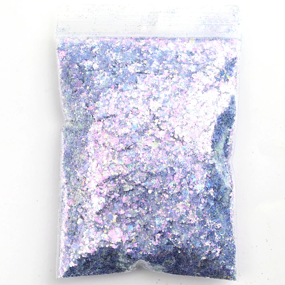 

50G-Holographic Mixed Size Hexagon Shape Chunky Nail Glitter Sequins Laser Sparkly Flakes Slices Manicure Nails Art DecorationMD