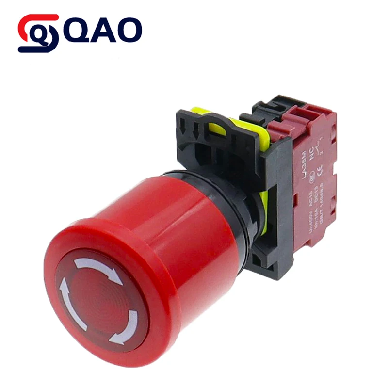 Кнопочный переключатель LA36M, питание, экстренная остановка, нормально замкнутый фиксирующий самоблокирующийся переключатель, 10 А, 1NC/2NC с фиксацией